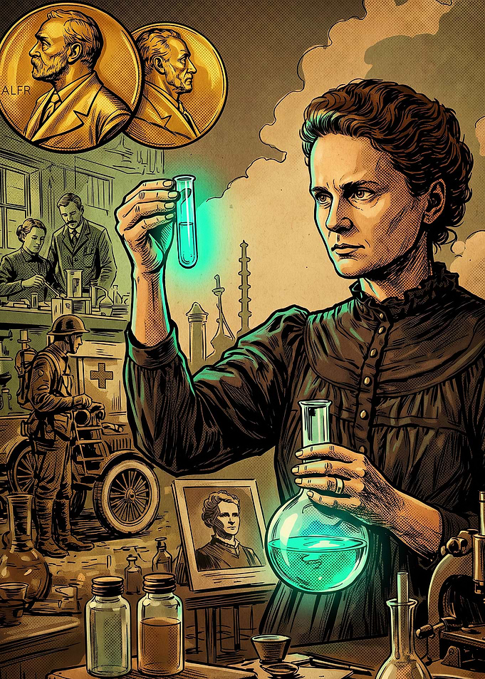 Marie Curie Scientific Discovery Illustration
