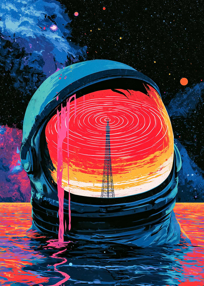 Astronaut Helmet Reflecting Radio Tower