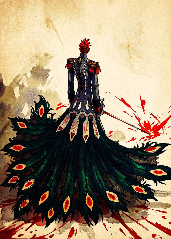 Aristocratic Warrior with Peacock Feather Cape