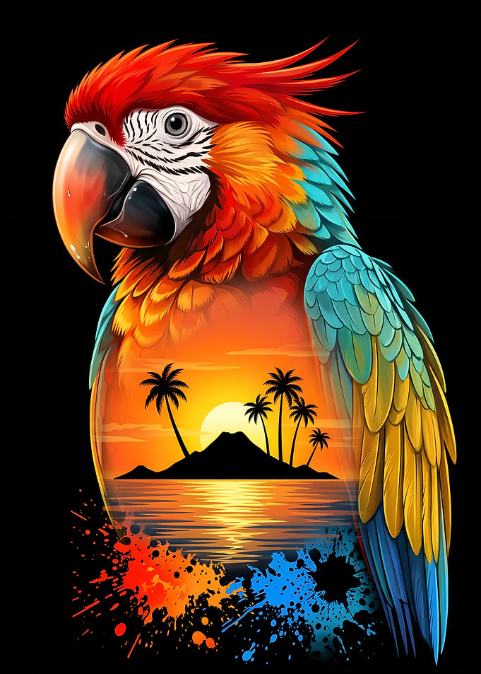Tropical Parrot Sunset Sea Beach
