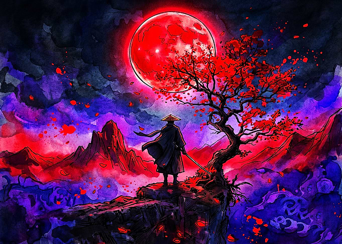 Samurai Under a Red Moon