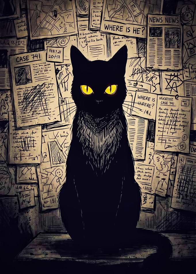 Mysterious Black Cat Detective Investigation