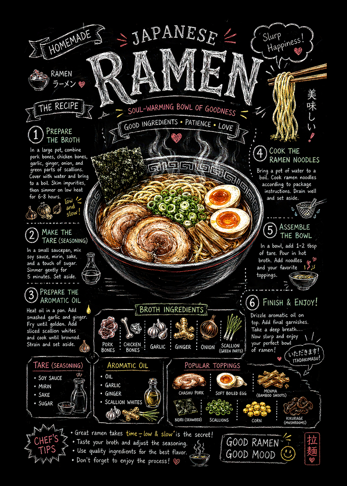 Japanese Ramen Recipe Chalkboard Art