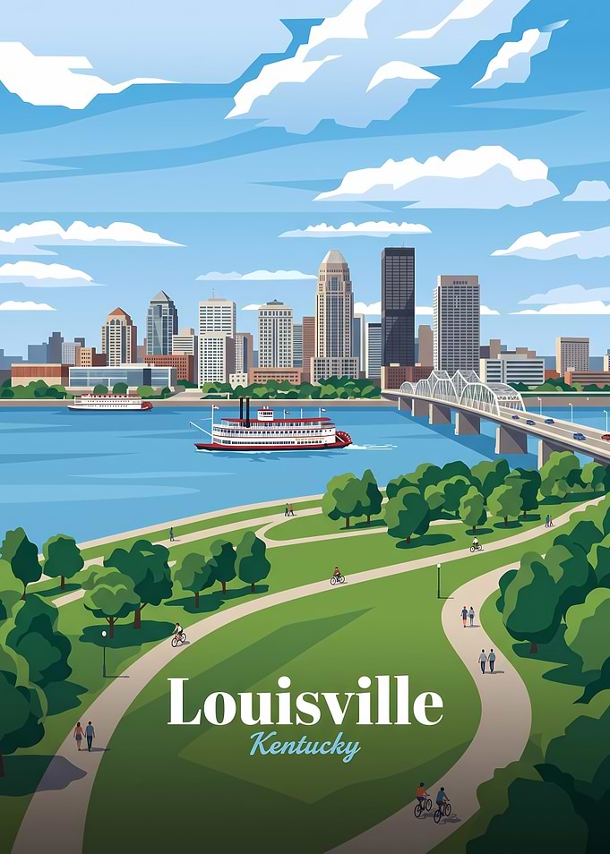 Louisville Kentucky Skyline Travel Poster