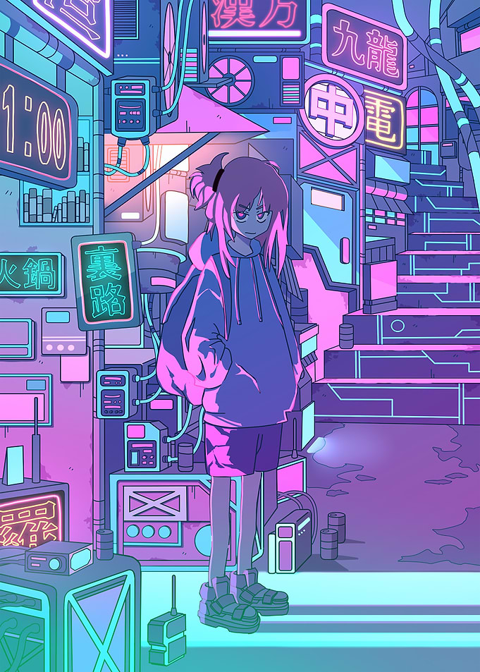 Cyberpunk Anime Girl in Neon Alley