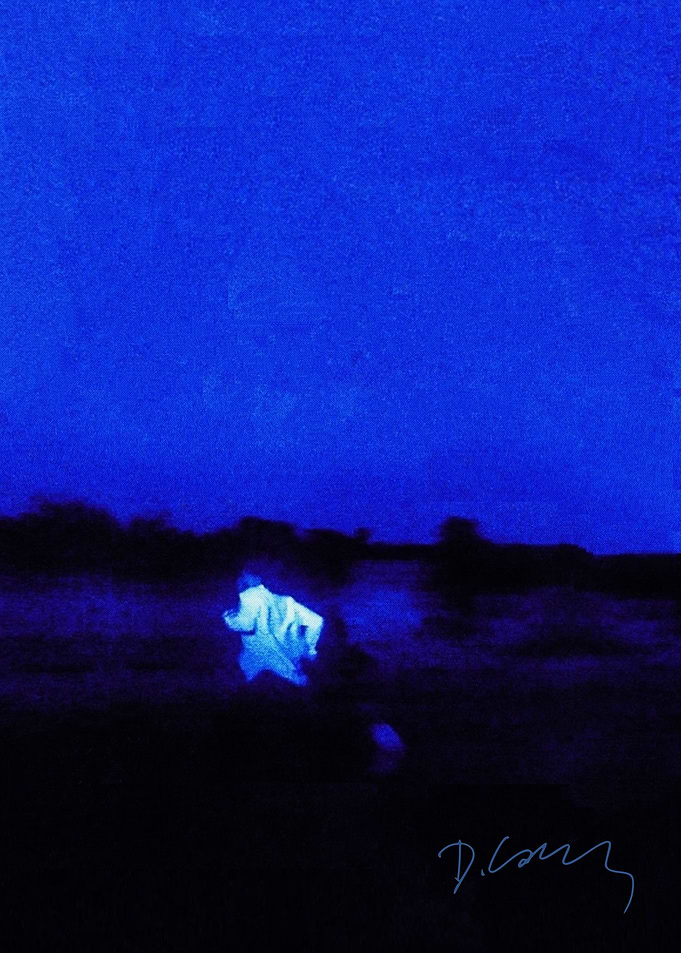 Blue Night Silhouette Running Figure