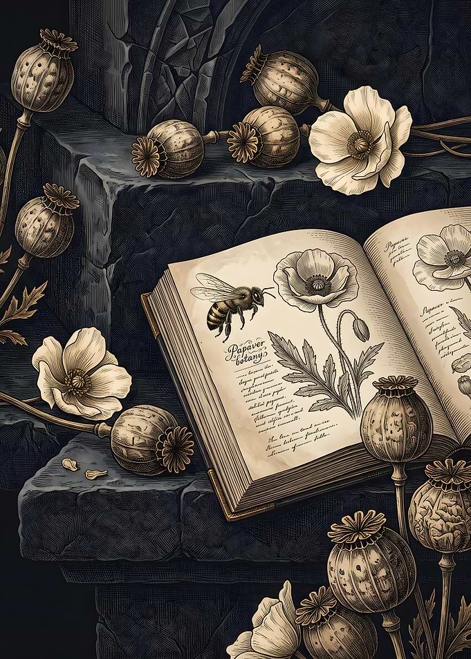 Botanical Poppy Study Illustration