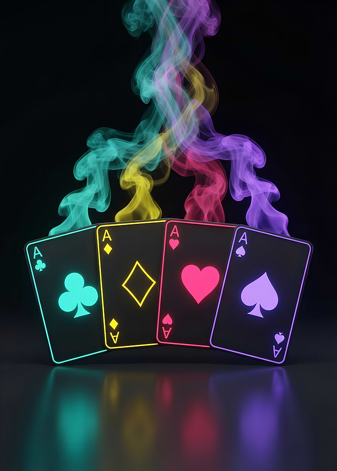 Neon Four Aces with Colorful Smoke