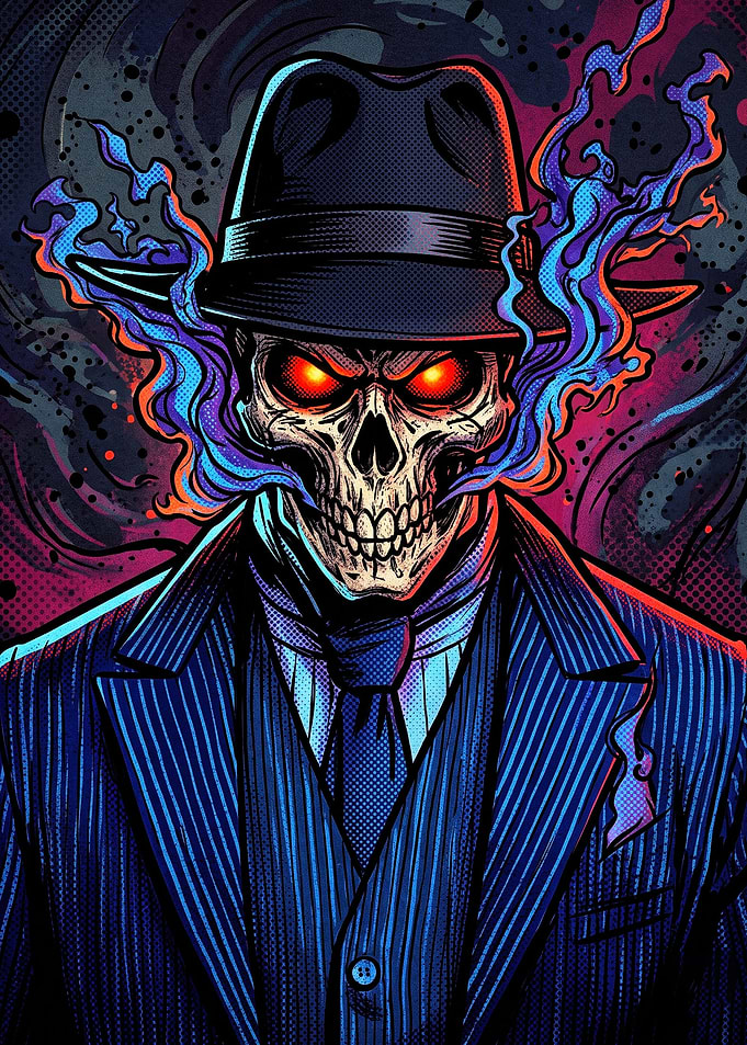 Neon Skull Gangster in Fedora