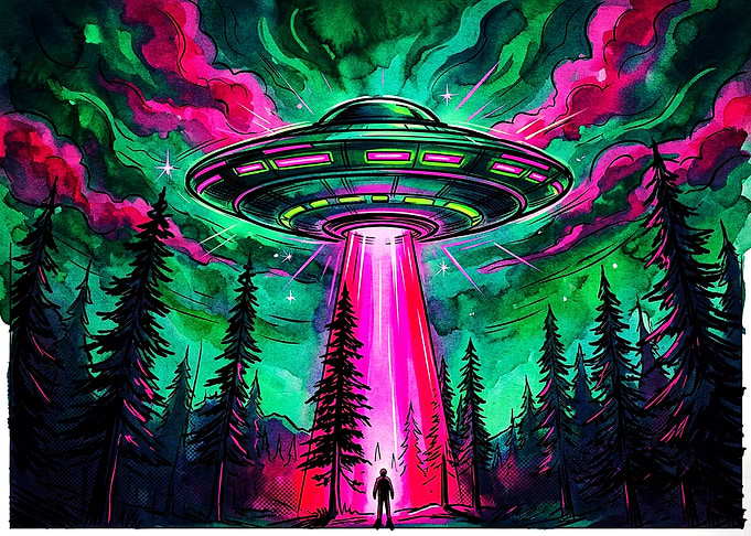 UFO Abduction in Neon Forest