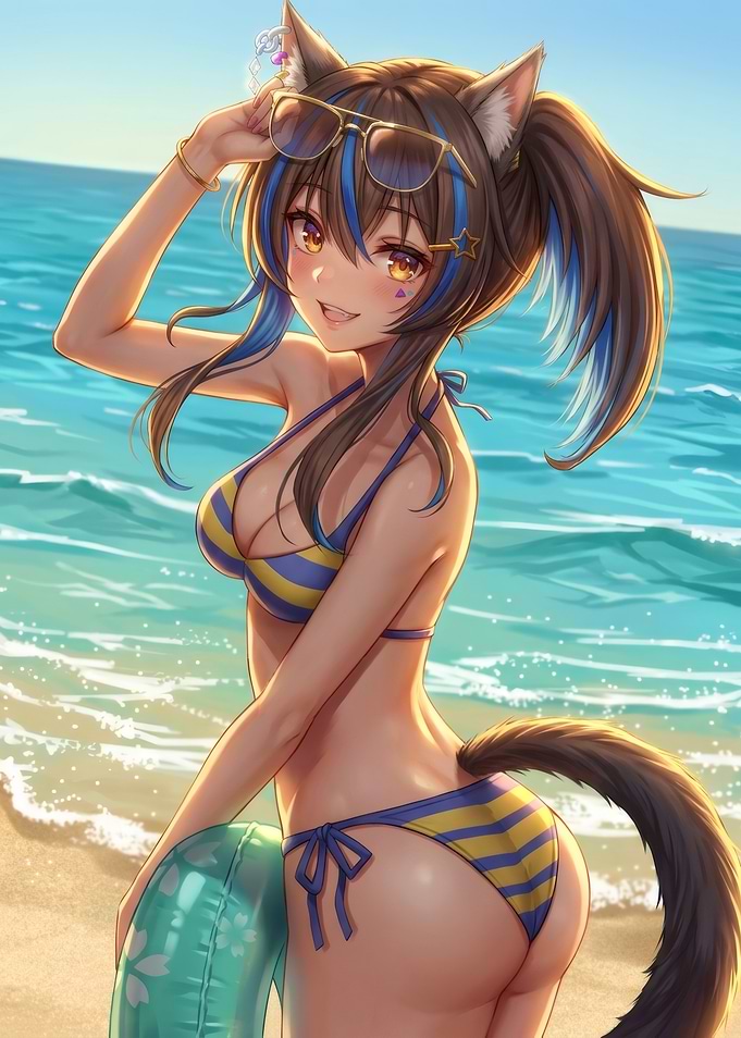Anime Cat Girl at the Beach