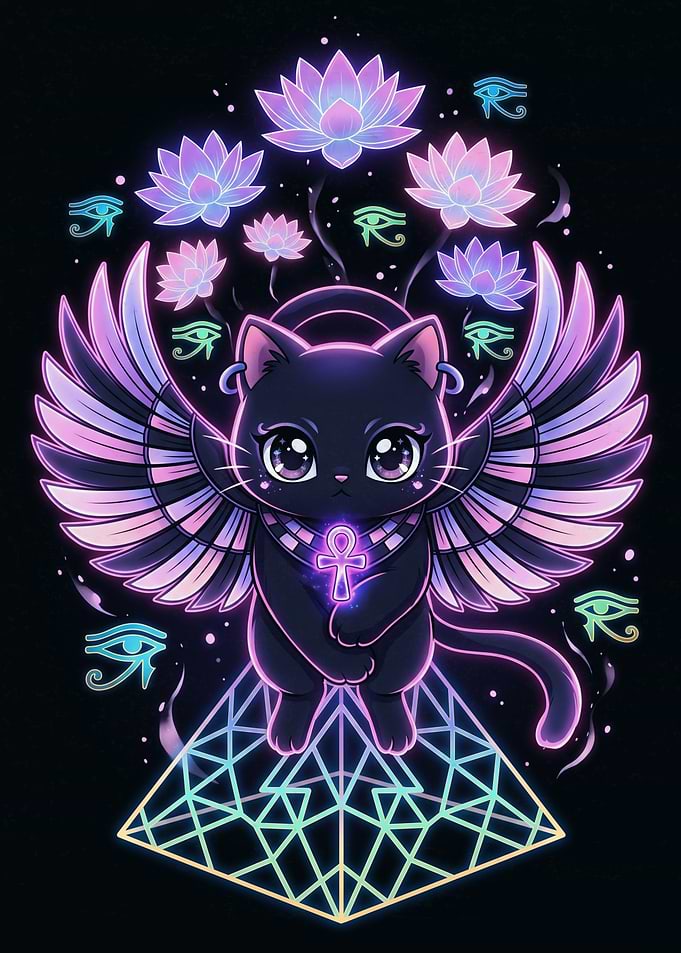 Neon Egyptian Winged Cat Goddess