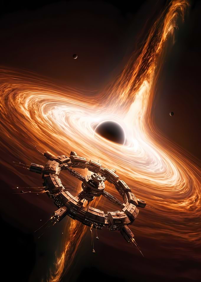 Space Station Near Gargantua Black Hole