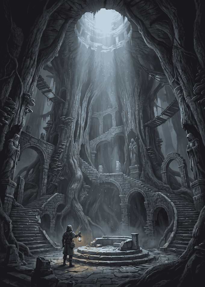 Explorer in Ancient Underground Tree Temple