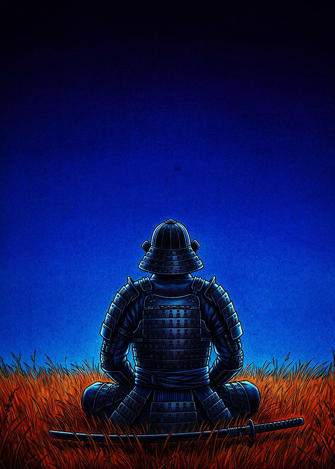 Samurai Meditating in Golden Field