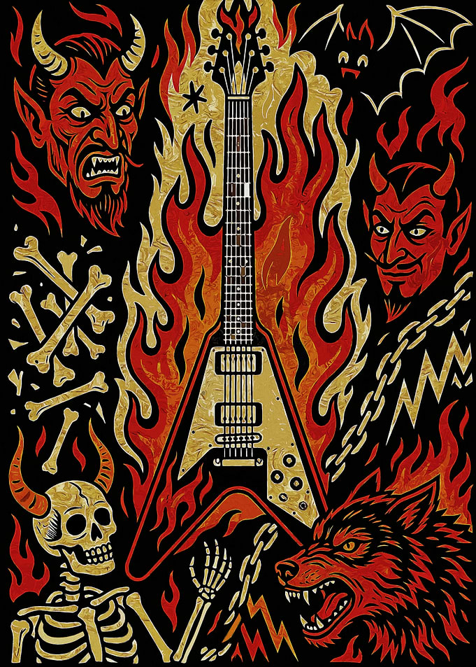 Heavy Metal Flying V Guitar Illustration