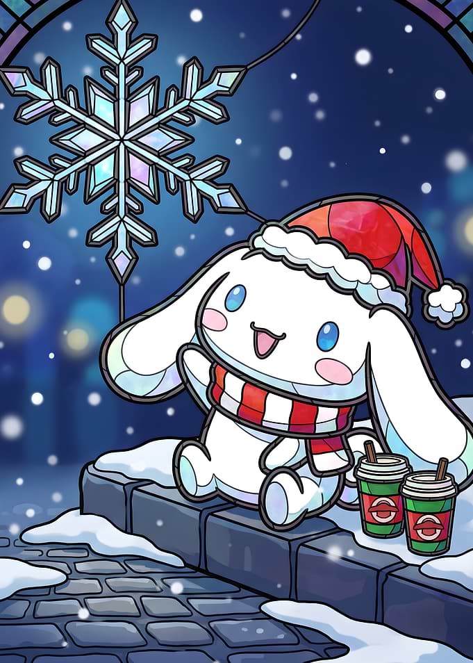 Cinnamoroll Stained Glass Winter Scene