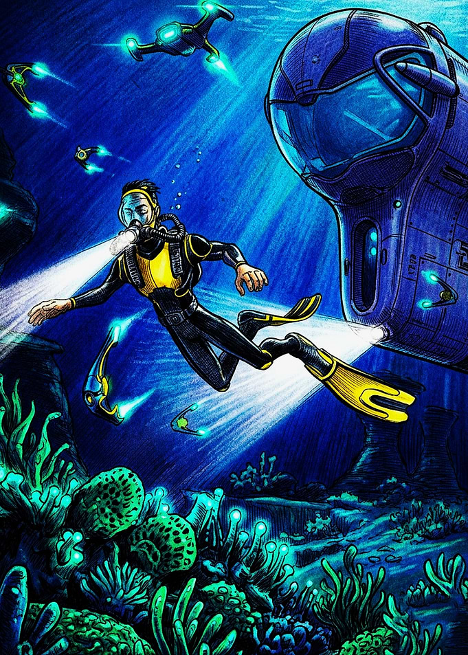 Subnautica Diver Exploring Underwater