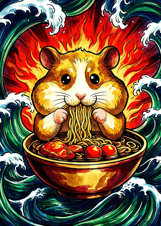 Cute Hamster Eating Ramen Noodles