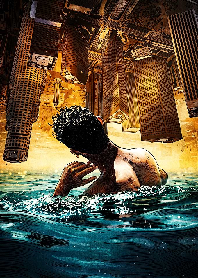 Surreal Inverted Cityscape Illustration