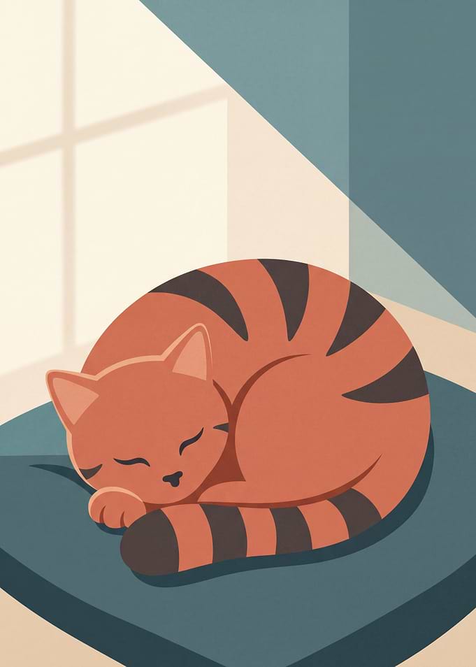 Sleeping Tabby Cat Illustration
