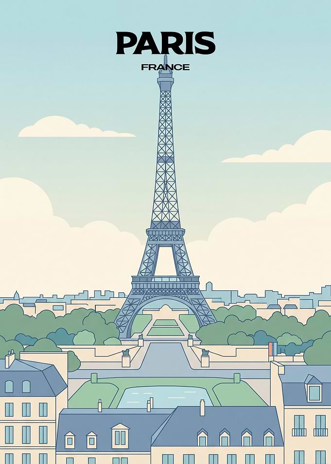 Paris France Eiffel Tower Travel Poster