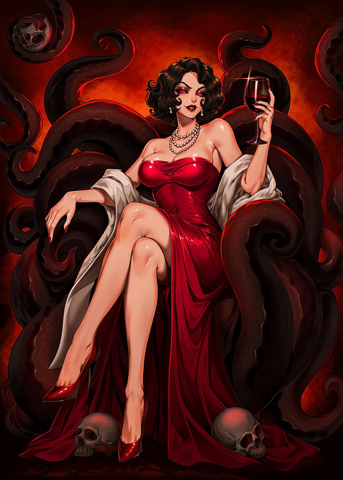 Elegant Vampire Queen with Tentacle Throne