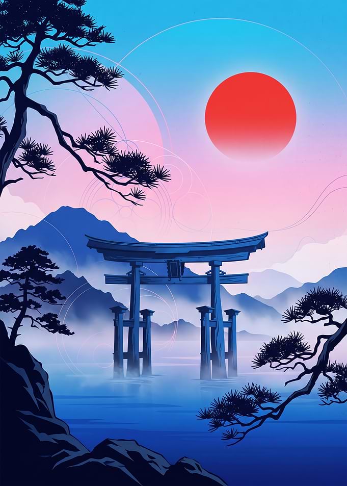 Torii Gate at Sunset Landscape