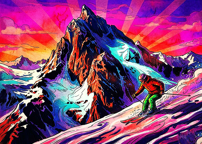Psychedelic Skiing Mountain Adventure