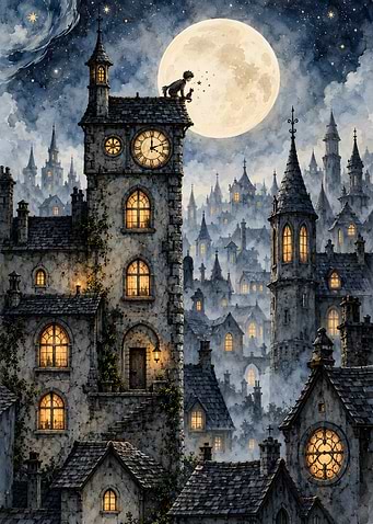 Boy and Cat on Clock Tower