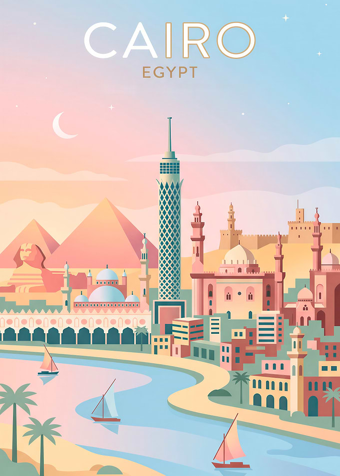 Cairo Egypt Travel Poster Illustration