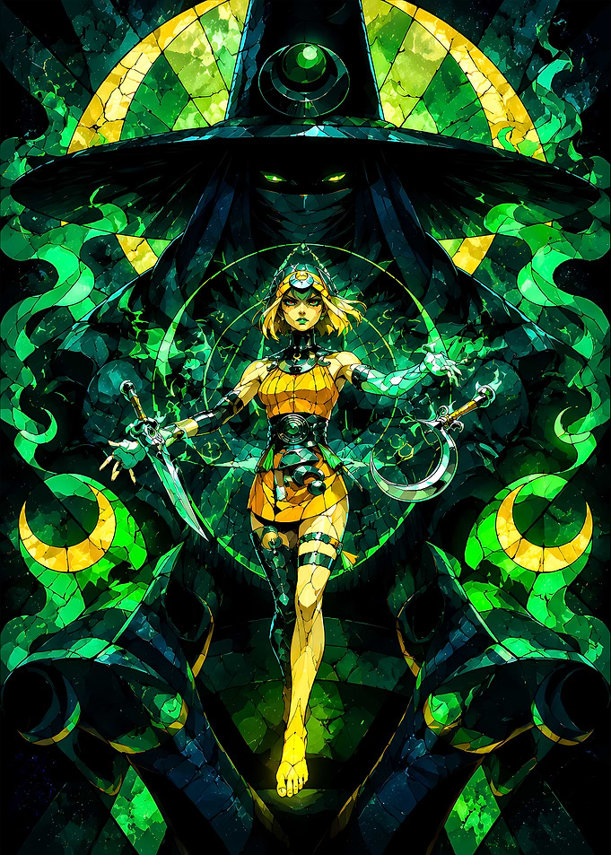 Green Sorceress and Shadow Figure