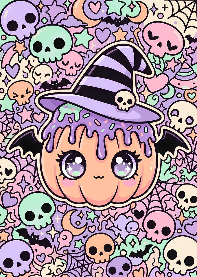 Kawaii Pastel Halloween Pumpkin Illustration