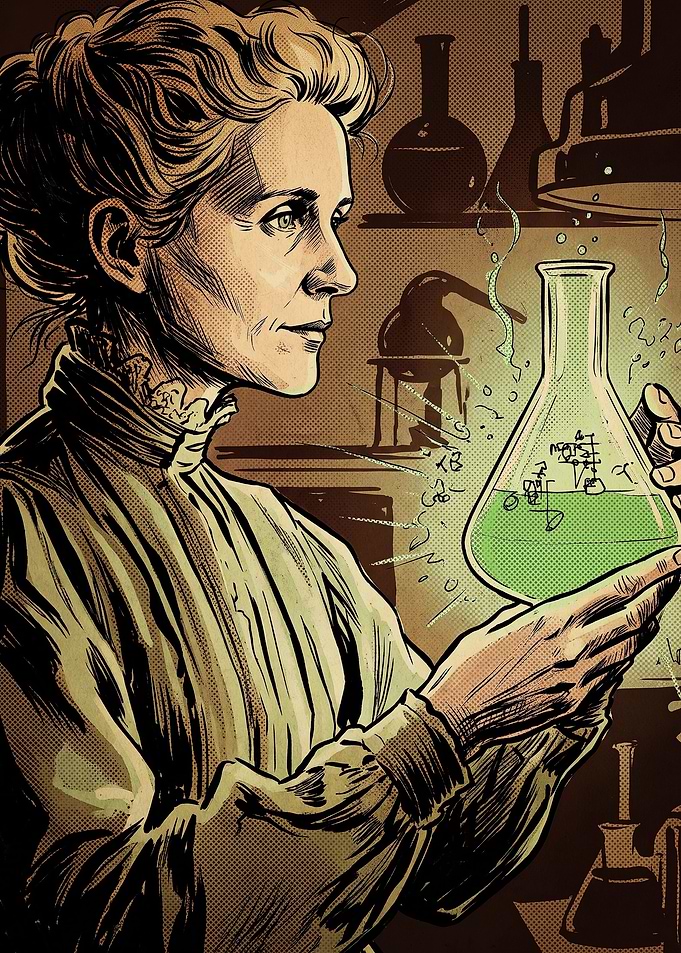 Marie Curie Scientific Discovery Illustration