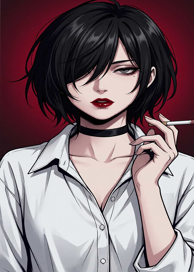 Anime Girl with Cigarette Portrait