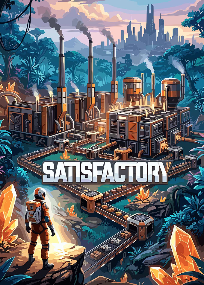 Satisfactory Game Industrial Landscape Poster
