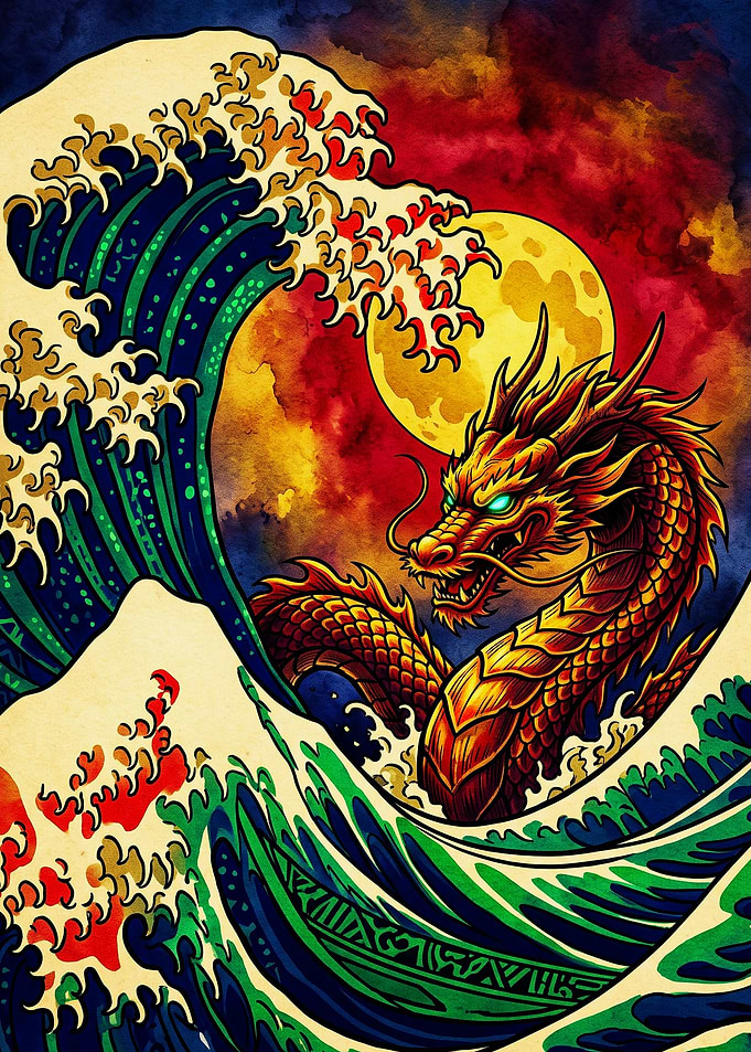Golden Dragon and Great Wave