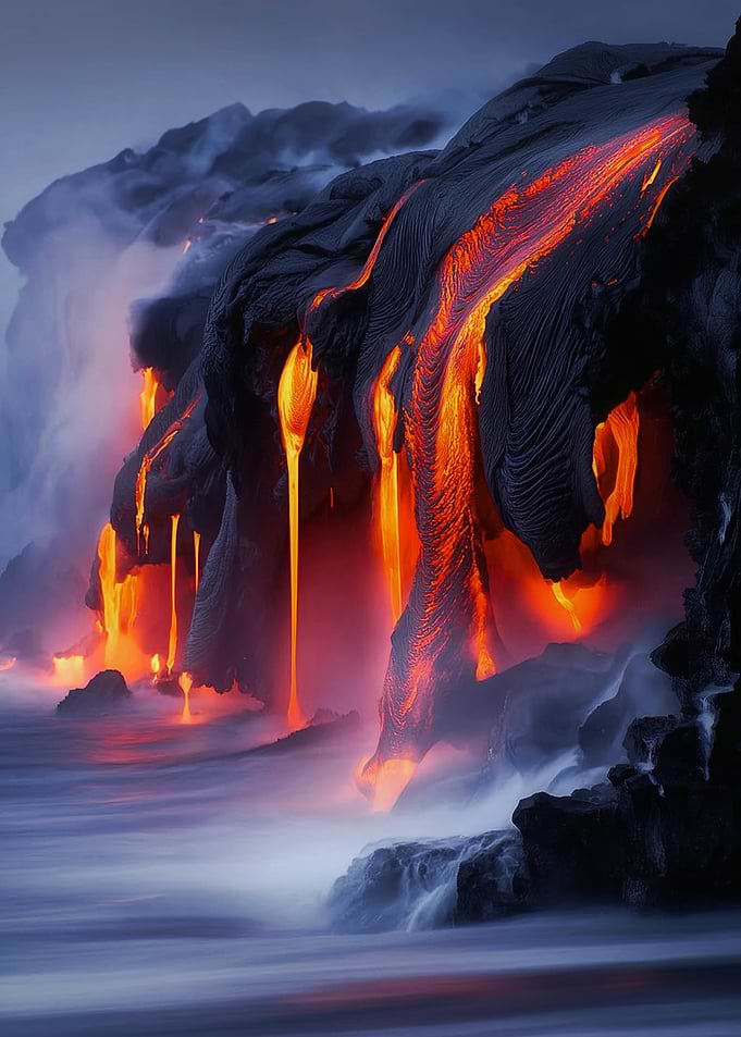 Molten Lava Flowing Into Ocean