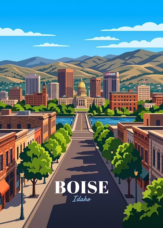 Boise Idaho Cityscape Travel Poster