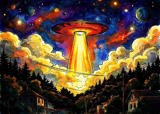 UFO Abduction Over Suburban Neighborhood