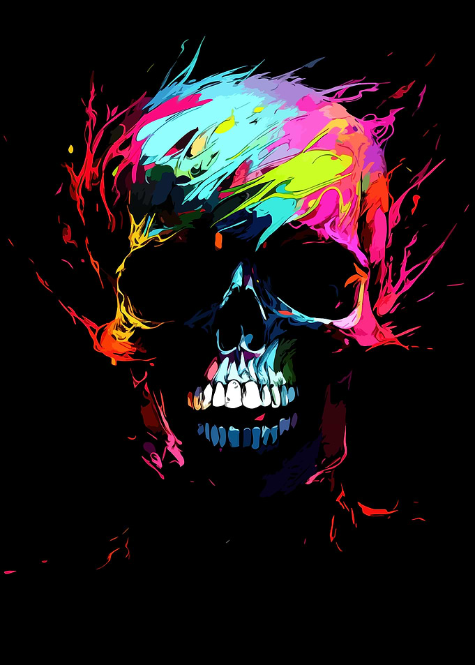 Colorful Abstract Paint Splatter Skull