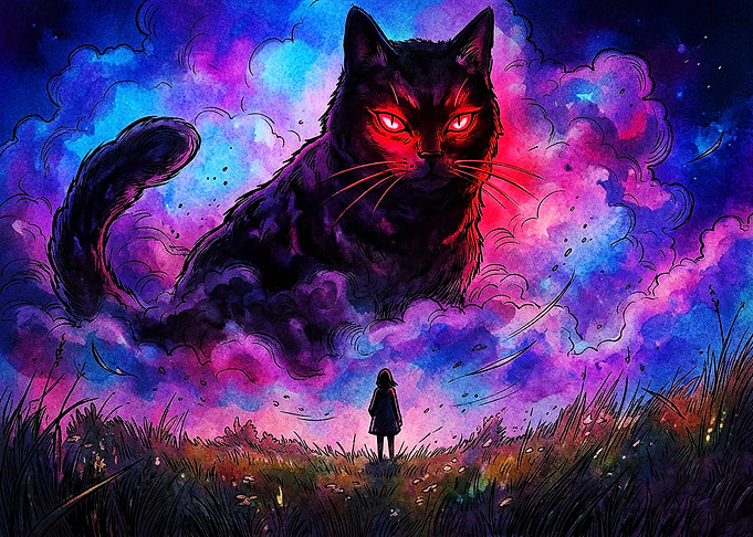 Giant Cosmic Cat and Girl