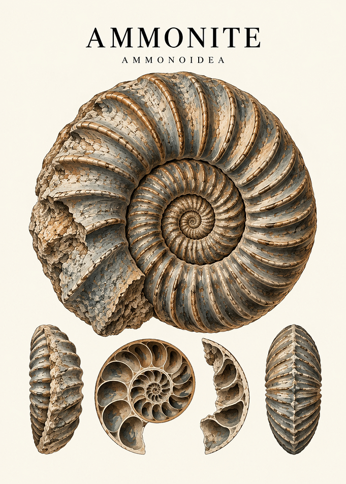Ammonite Fossil Scientific Illustration