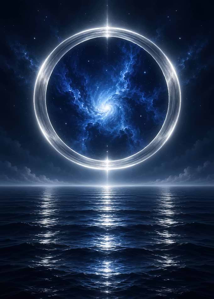 Glowing Celestial Ring Over Dark Ocean