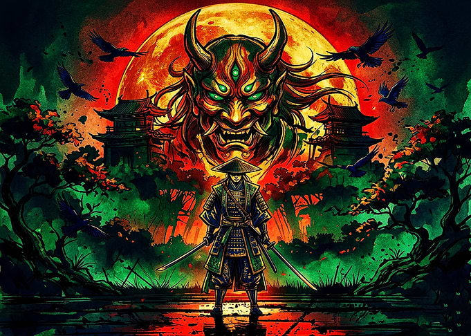 Samurai Warrior and Oni Mask