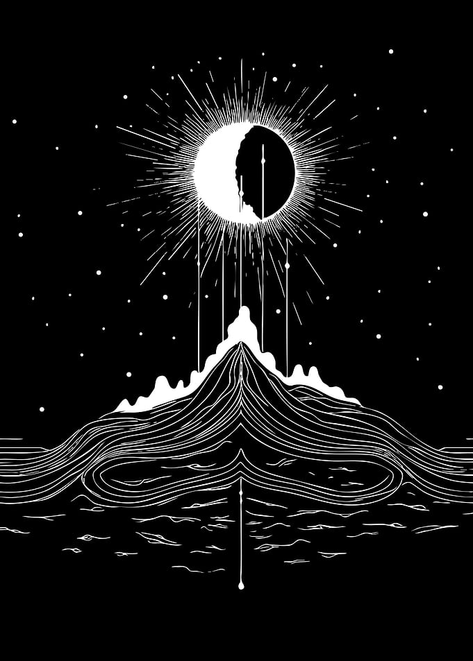 Minimalist Black and White Celestial Landscape