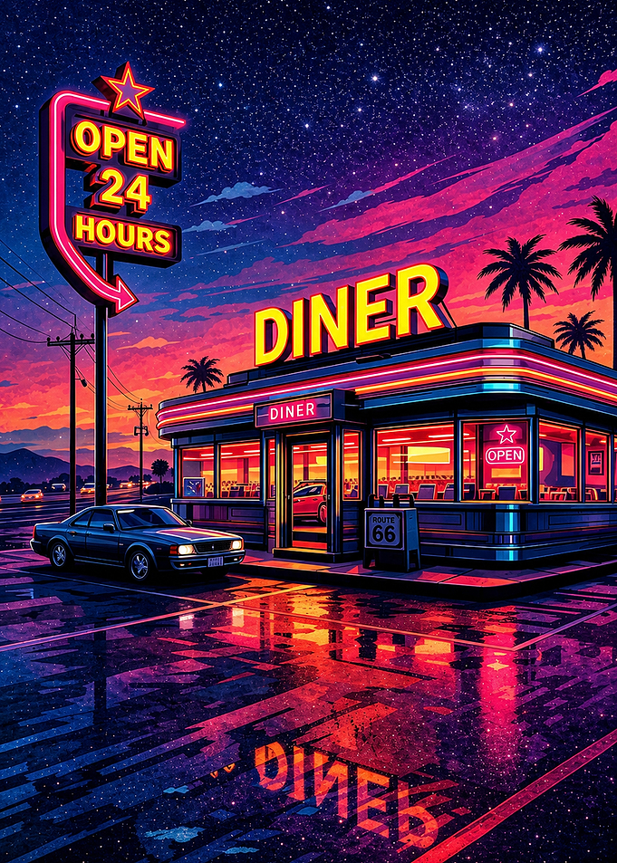 Neon Retro Diner at Night