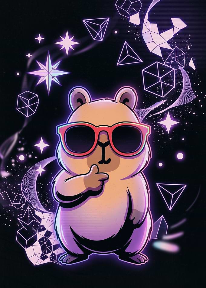 Cool Neon Capybara with Geometric Shapes