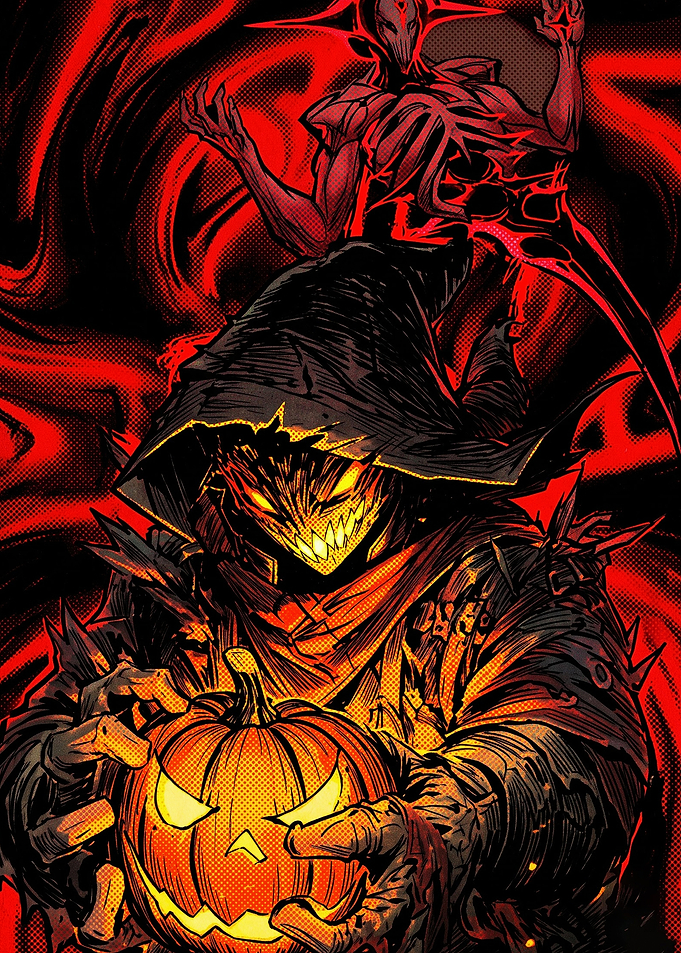 Scarecrow Holding Glowing Jack-o'-lantern