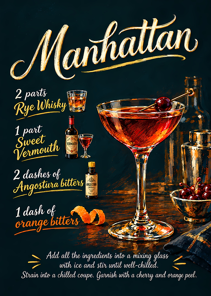 Manhattan Cocktail Recipe Poster